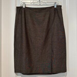 Ann Taylor Loft Brown Silk/Linen Penci Skirt w/Front Off Center Slit, Size 10